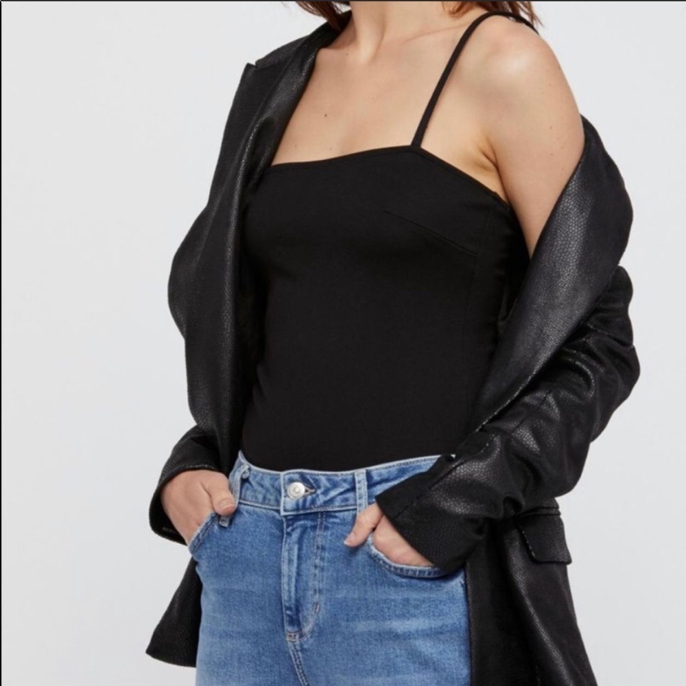 Free People Synthetic Square Neck Bodysuit Black